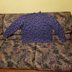Navy mock neck top, Croft & Barrow, L, vintage 90s, leaves, berries, pine cones